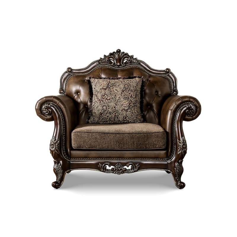 Furniture of America Beatrice Traditional 3-Piece Formal Brown Tufted Sofa Set