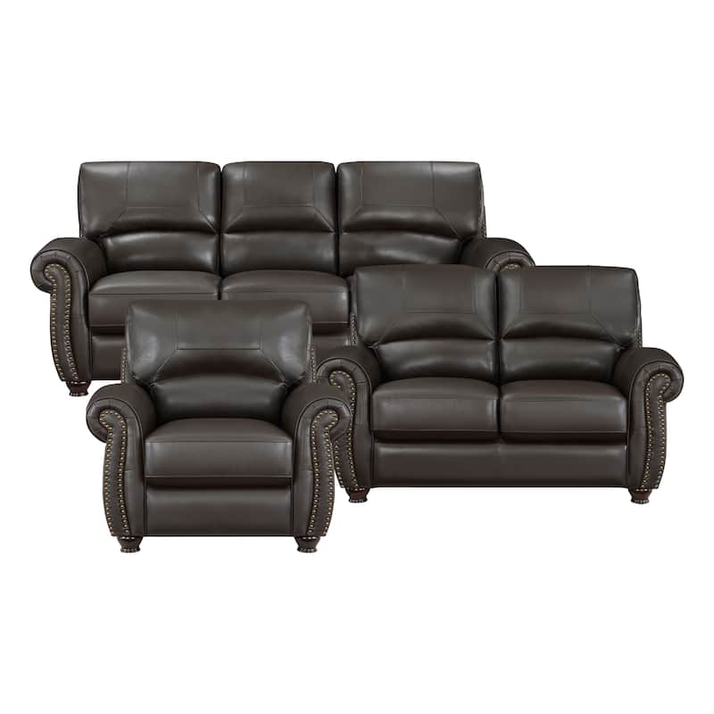 Ionia 3-Piece Leather Match Living Room Sofa Set - Dark Brown