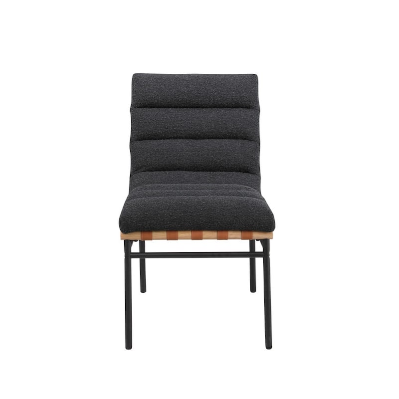 Kive Dining Chair Set of 2, Iron Legs, Black Channel Tufted Boucle