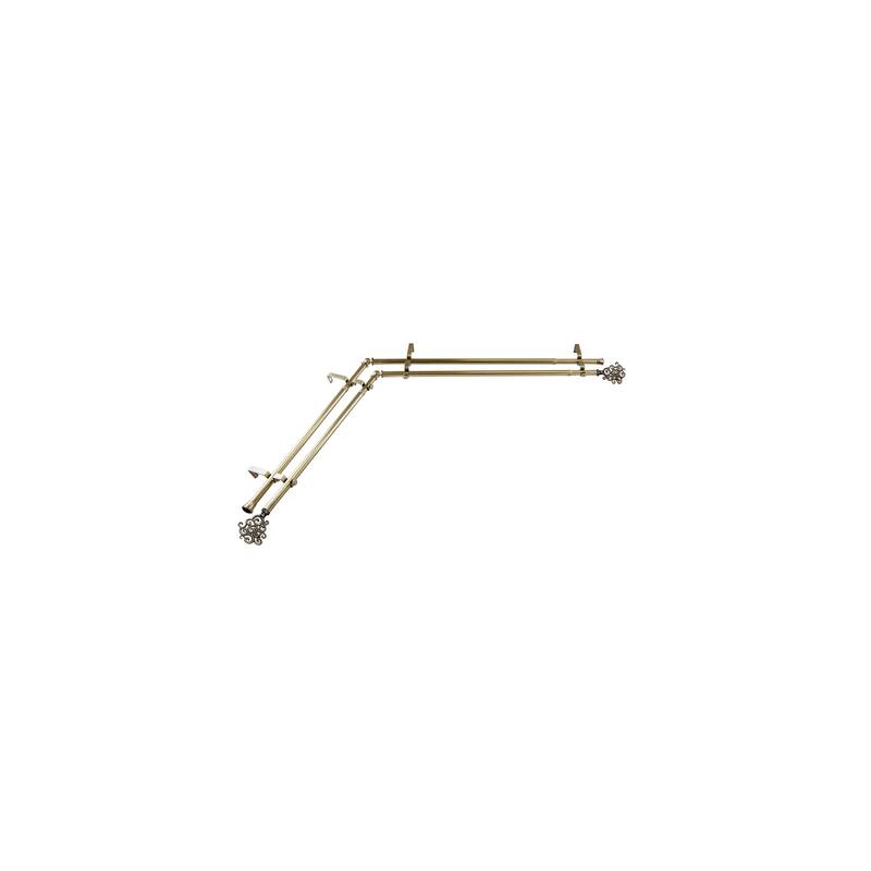 Corner Window Curtain Rod Double Rod Antique Brass Adjustable 48-84 Inch - M