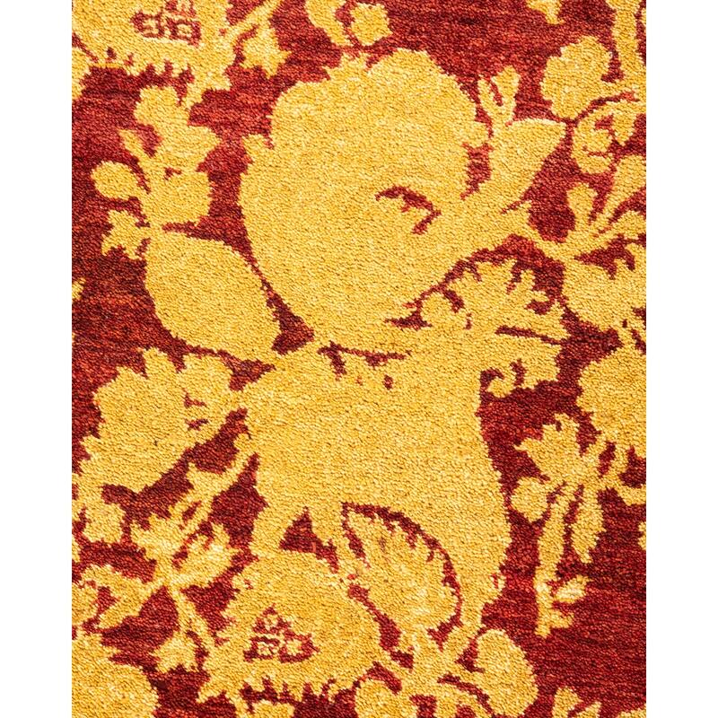 Overton Hand Knotted Wool Traditional Abstract Red Area Rug - 4' x 6'