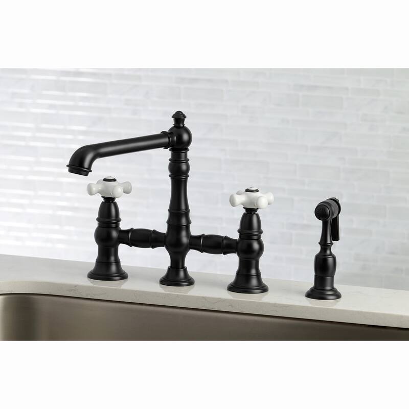 Kingston Brass English Country Bridge Kitchen Faucet with Sprayer