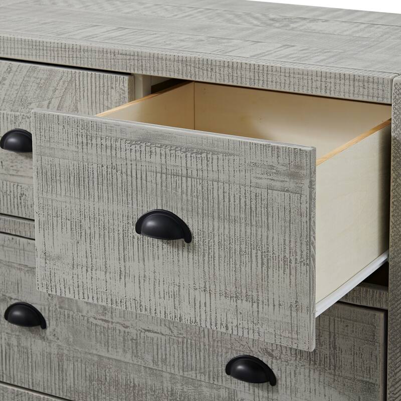 Arden 4-Piece Bedroom Set with King Bed, 2-Drawer Nightstand with Open Shelf, 5-Drawer Chest, 6-Drawer Dresser