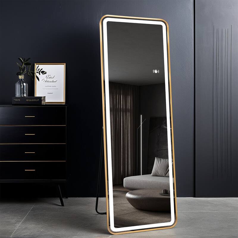 Full Length Floor Mirror with LED Light - Touch Control,Wall Mounted Bedroom Mirror for Adjustable Lighting