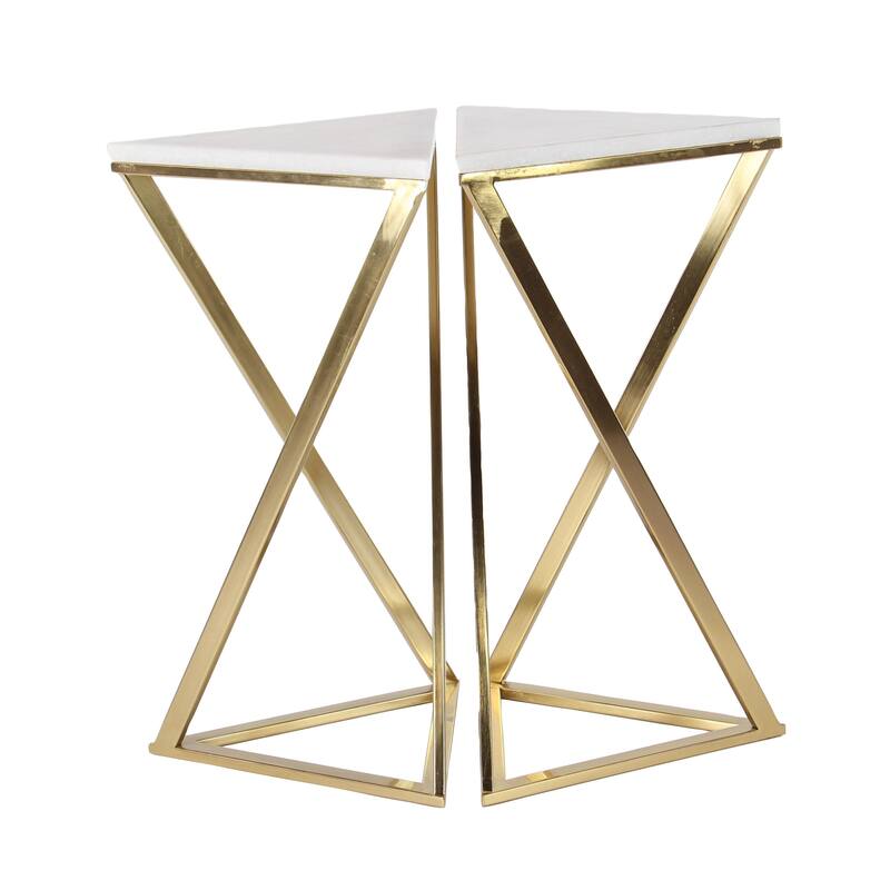 Metal Side End Accent Table with Marble Top - Set of 2 Gold - Roche River Decor - Gold