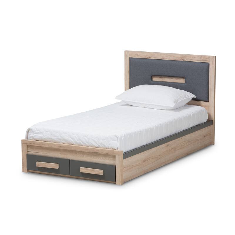 Twin Storage Bed with Drawers - Dark Grey & Brown Platform Bed Frame, Headboard Included