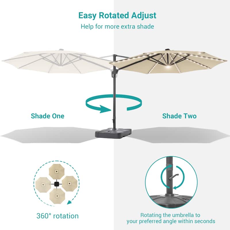 11FT Solar LED Patio Cantilever Umbrella With Resin Base by Bonosuki