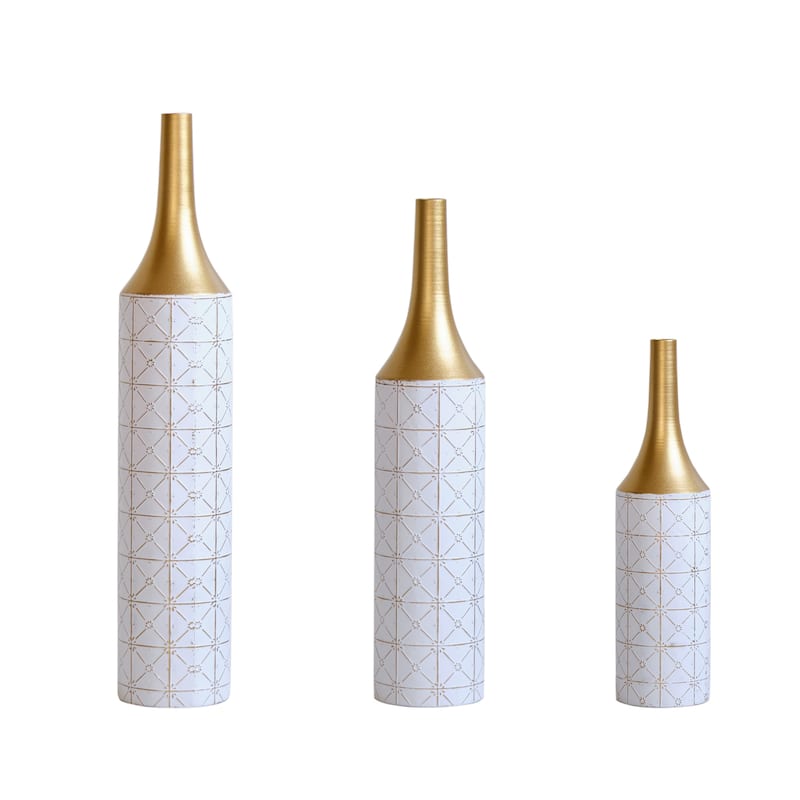 Metal Vases Set of 3, Floor Decorative Vase Glazed Metal Vases, Cylinder Vase