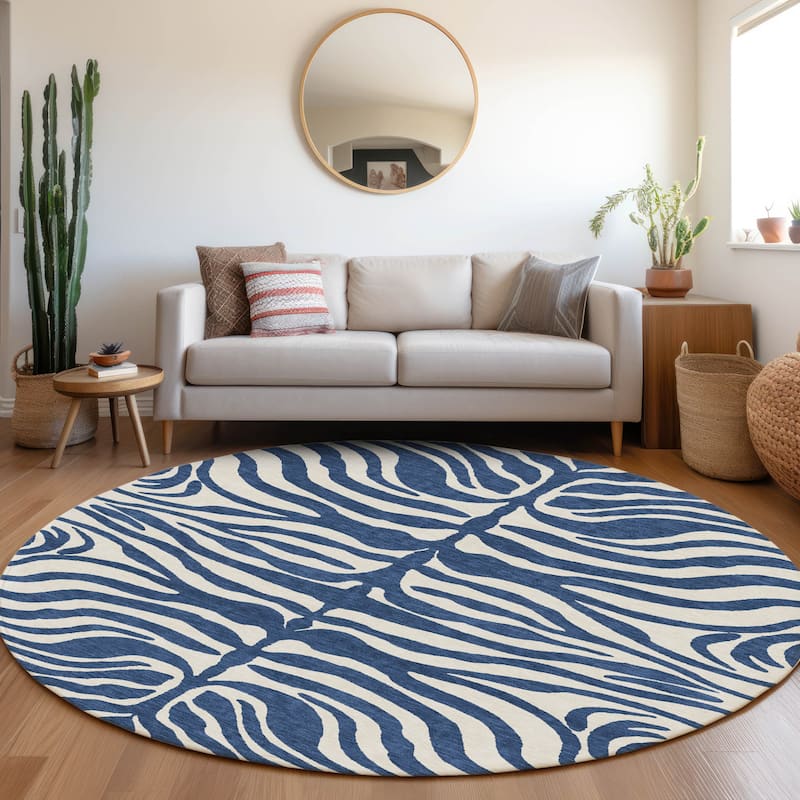 Machine Washable Indoor/ Outdoor Modern Animal Print Chantille Rug - Navy - 8' x 8'