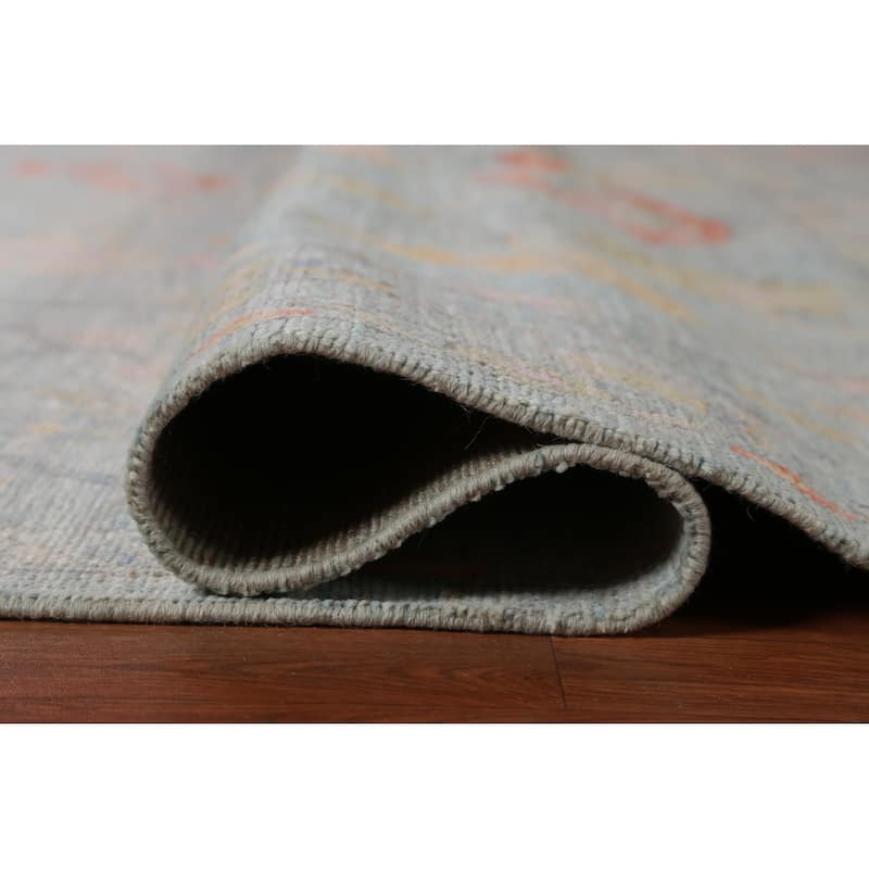 Hand Knotted Oriental 100% Wool Carpet Transitional All-Over Navy Blue & Blues Oushak Area Rug - 9' 11'' X 7' 10''