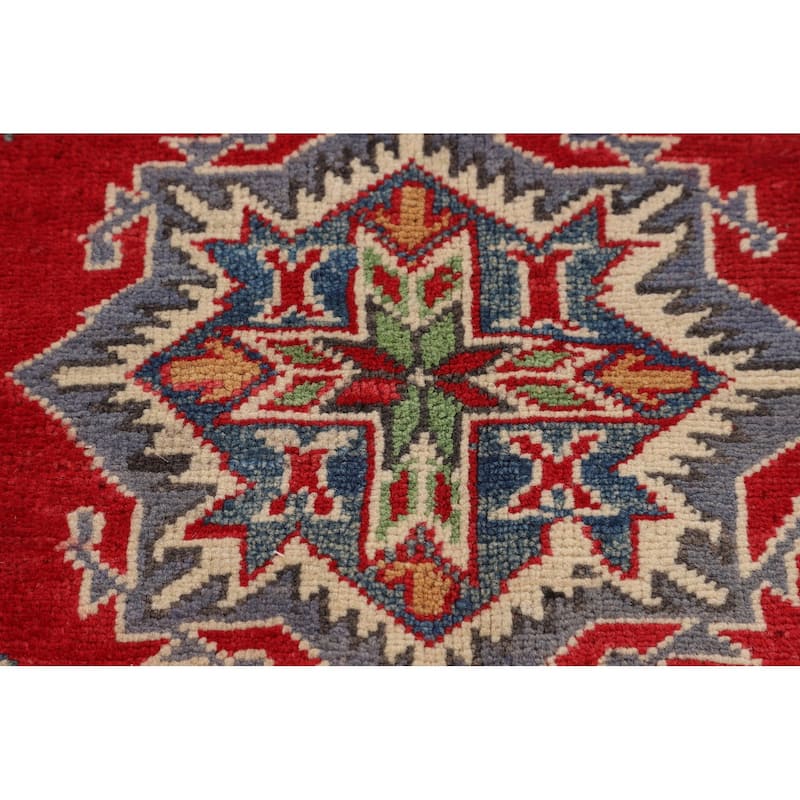 Red Kazak Oriental Accent Rug Hand-Knotted Wool Carpet - 3'5" x 4'11"