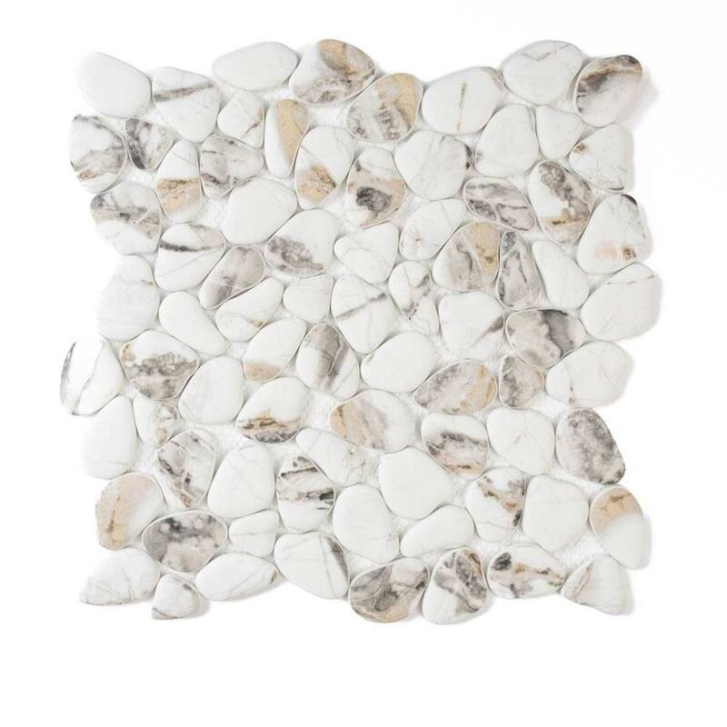The Tile Life Huron Rock 12x12 Calacatta Glass Mosaic Pebble Floor & Wall Tile