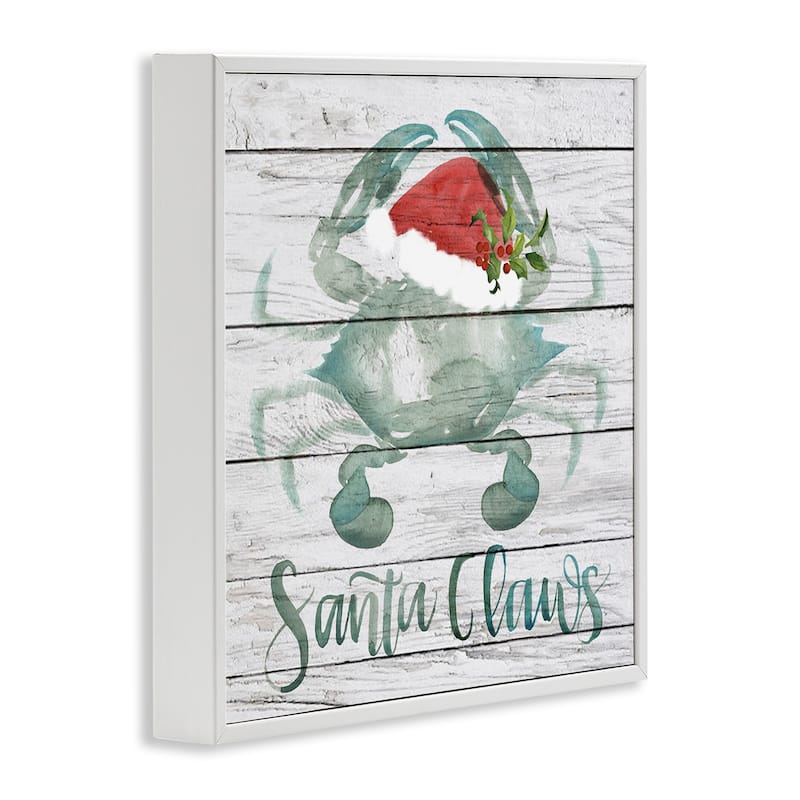 Stupell Santa Claws Blue Crab Nautical Pun Christmas Framed Wall Art, 12 x 12