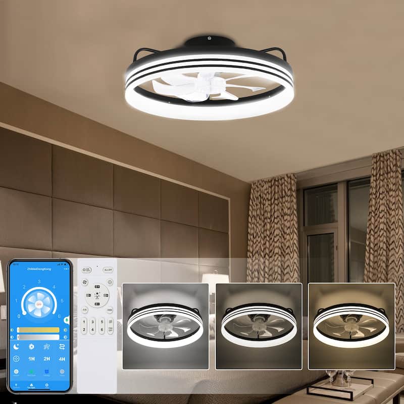 Cusp Barn 20-In Low Profile Fandelier Ceiling Fan with Light, Modern Flush Mount Dimmable LED Ceiling Light with APP Control