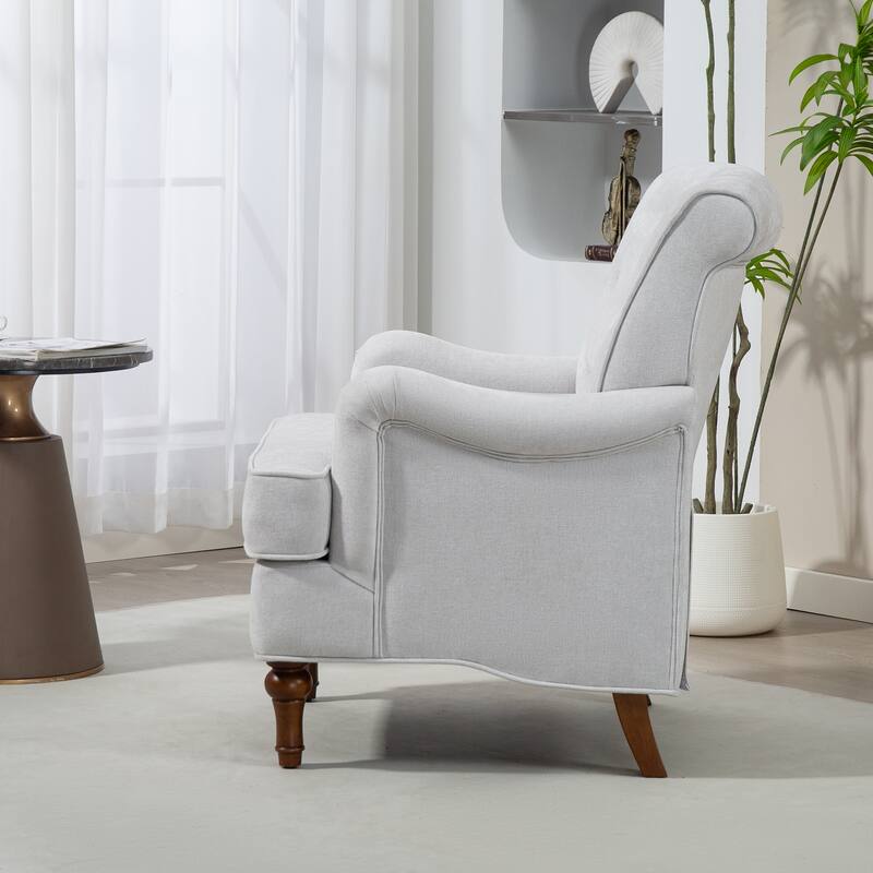 Chenille Club Chair, Modern Lounge Reading Chair with Armrest, Upholstered Single Sofa with Wood Legs for Living Room