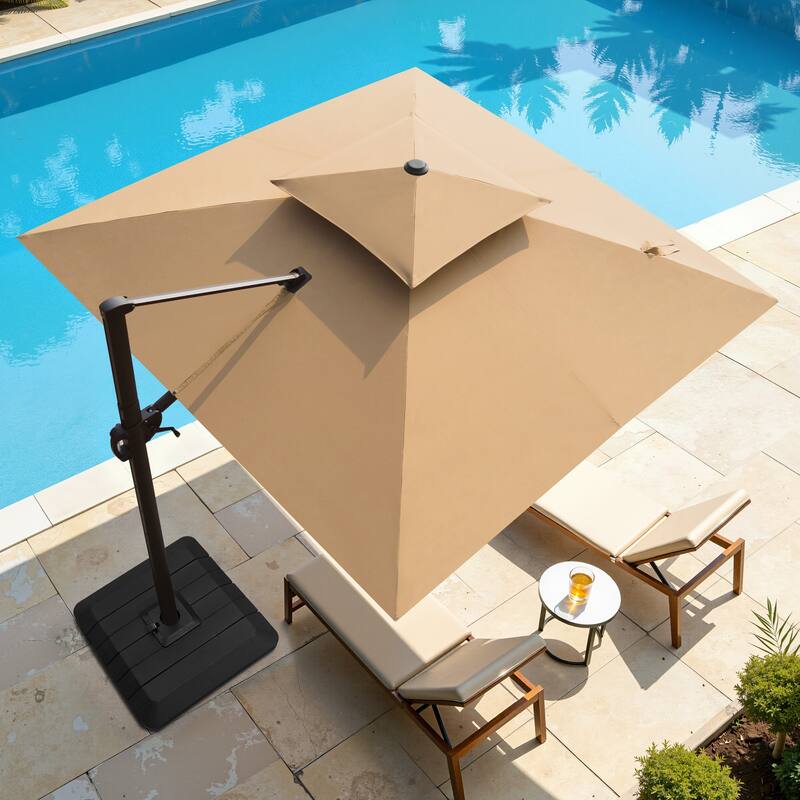 10FT Outdoor Square 360 Degree Rotation Patio Cantilever Umbrella with Base Stand