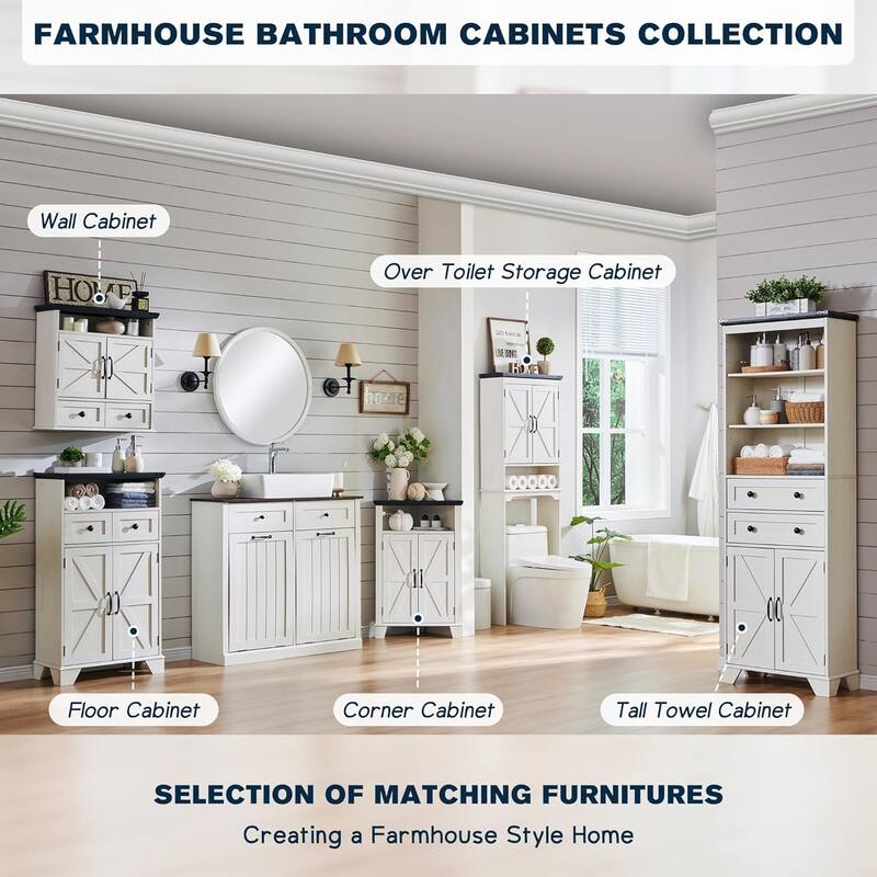 24" Farmhouse Wide Bathroom Wall Cabinet, Medicine Cabinet