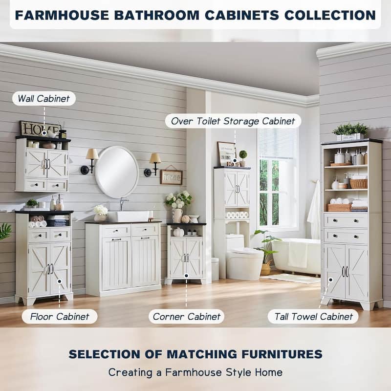Farmhouse Corner Bathroom Cabinet, Small Corner Cabinet with Barn Door - N/A