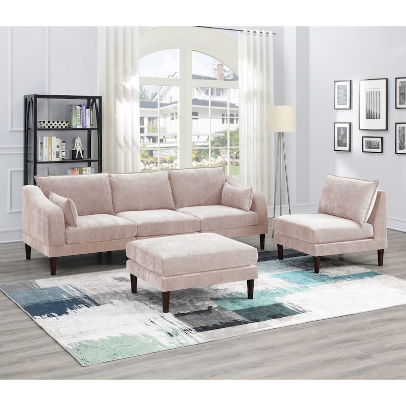 5pcs Modular Sectional Set, Blush Pink, 93"x33"x31", 200 lbs