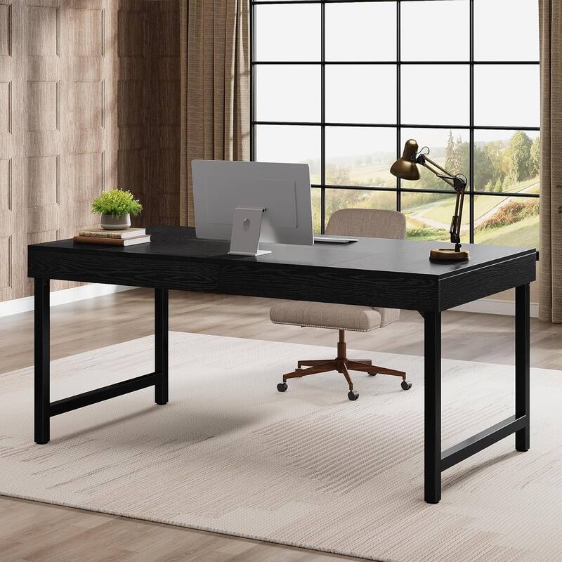 55" Industrial Executive Desk, Study Writing Table Business Workstation for Home Office, Conference Room