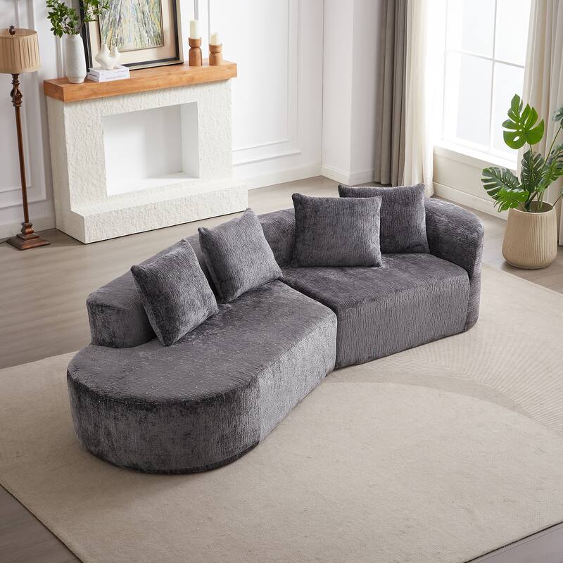 114" Chenille Deep-Seat Sectional Sofa with 4 Pillows