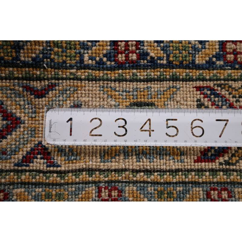 Red Geometric Kazak Foyer Rug Handmade Wool Carpet - 3'3" x 5'0"