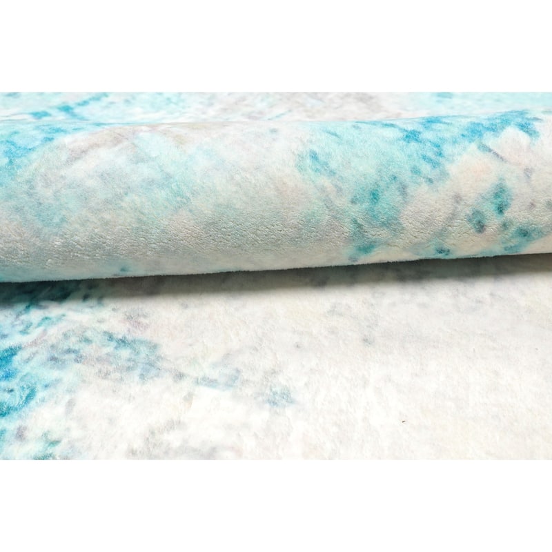 4'x6' Machine Made Cotton Oriental Area Rug Aqua, Beige Color