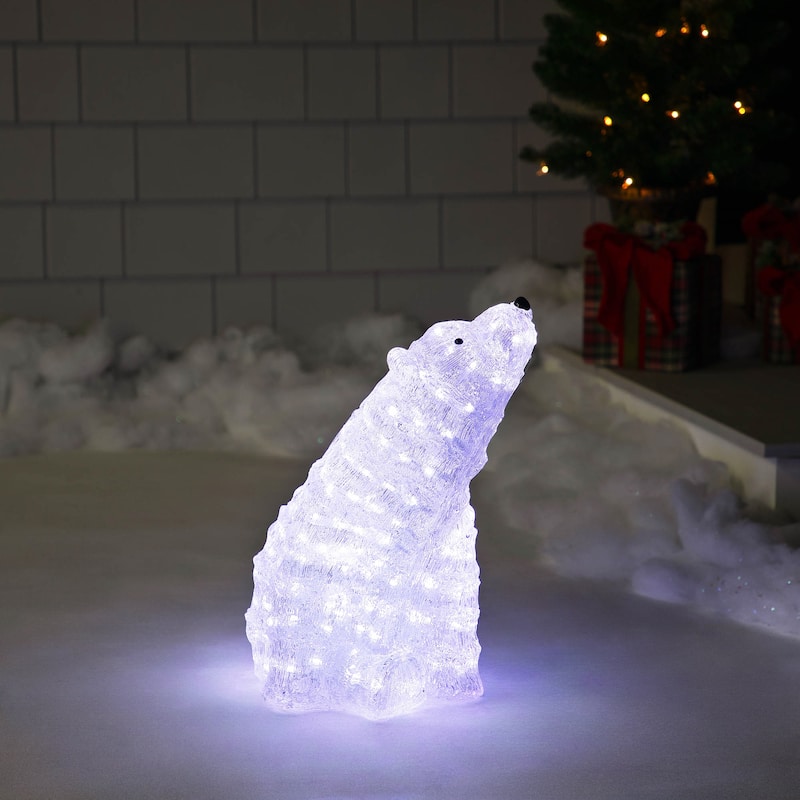 18.5" Lighted Acrylic Polar Bear Christmas Display Decor