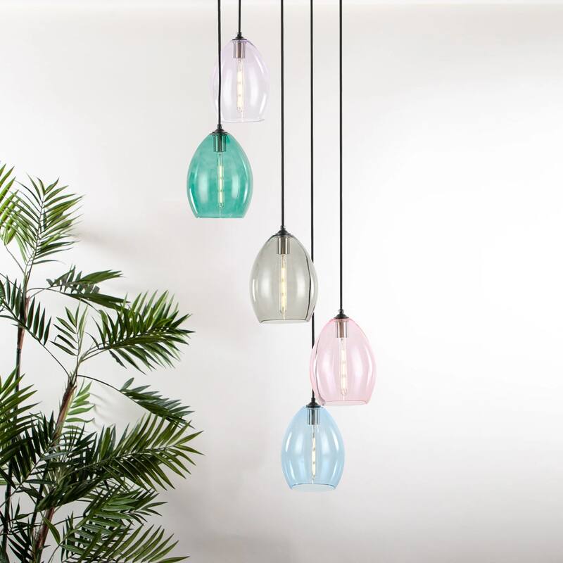 5-Light Modern Cluster Black Pendant Light with Glass Shade