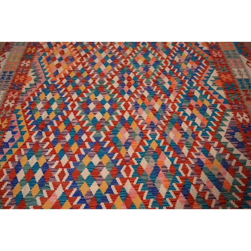 South Western Style Kilim Area Rug Hand-Woven Multi-Color Wool Carpet - 8'1" x 9'10"