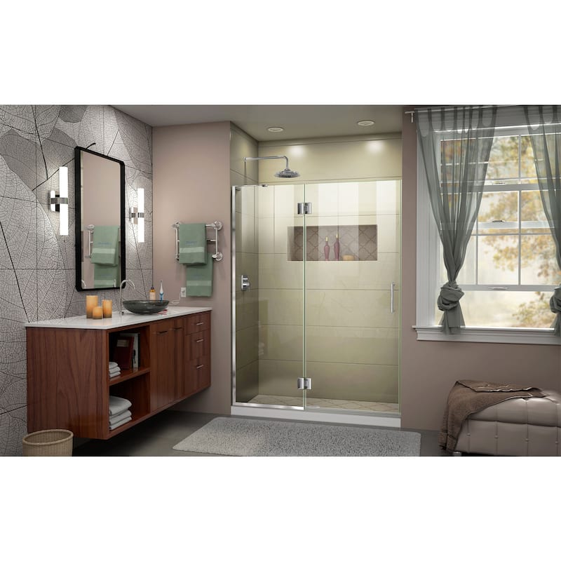 DreamLine Unidoor-X 53 in. W x 72 in. H Frameless Hinged Shower Door - Left-Wall Installation - Chrome Finish