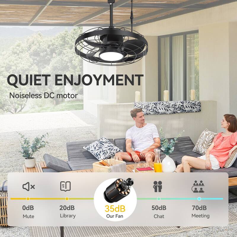 20" 5-Blade Waterproof Plug-in Outdoor Ceiling Fan with Dimmable LED Light and Remote