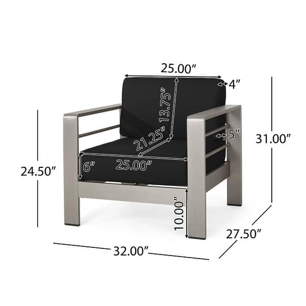 dimension image slide 2 of 3, Christopher Knight Home Cape Coral Outdoor Aluminum Club Chair with Optional Sunbrella Cushions