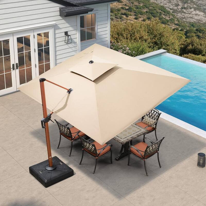 PURPLE LEAF Sunbrella Patio Cantilever Umbrella - 9X12ft/Beige