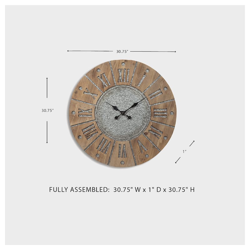 Payson Gray/Brown Modern Farmhouse Wooden Wall Clock - 30.75" W x 1" D x 30.75" H