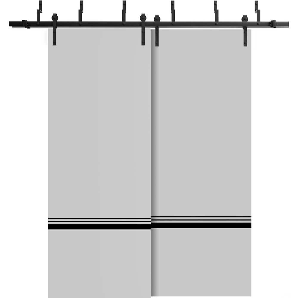Barn Bypass Doors 72 x 80 Planum 0012 Grey Matte with Sturdy 6.6ft