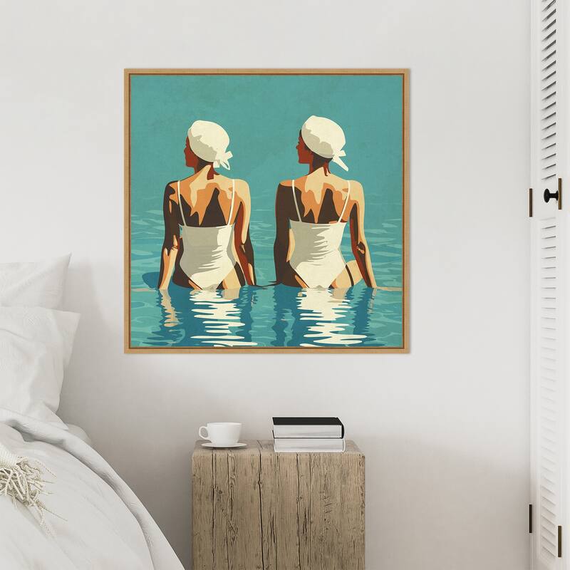 Two Friends At The Beach by Layla Oz Framed Canvas Wall Art Print - Sylvie Maple