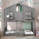preview thumbnail 2 of 11, Twin Size Low Height Design Wood House Roof bunk Bed with Roof,Window Box,Door,with Safety Guardrails and Ladder,Gray+White