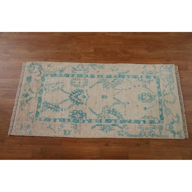 Traditional Geometric Oushak Turkish Oriental Wool Rug Handmade Carpet - 1'11" x 3'11"
