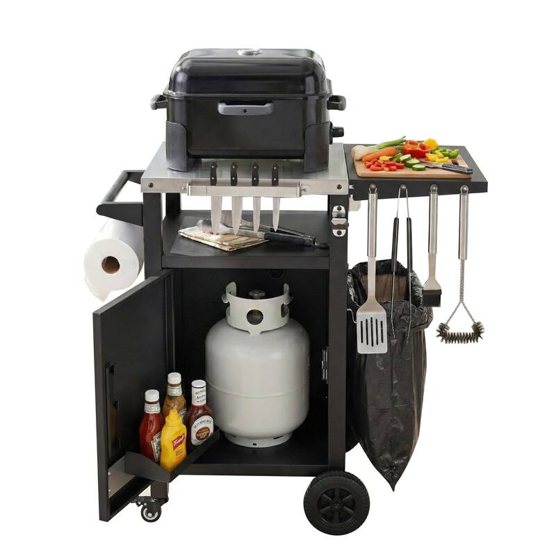 Anmytek Mobile BBQ Grill Cart Pizza Oven Table with Drop Leaf, Stainless Steel Top, and Storage for Outdoor Kitchen and Patio