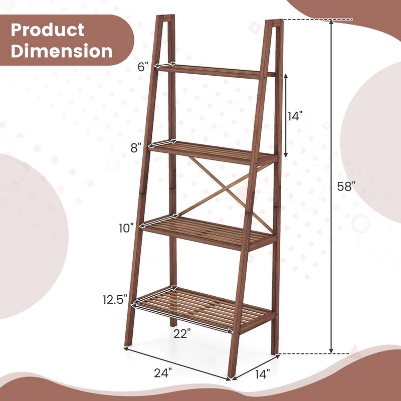 Gymax 2 PCS 4-Tier Bamboo Ladder Bookshelf 58'' Display Shelf Storage