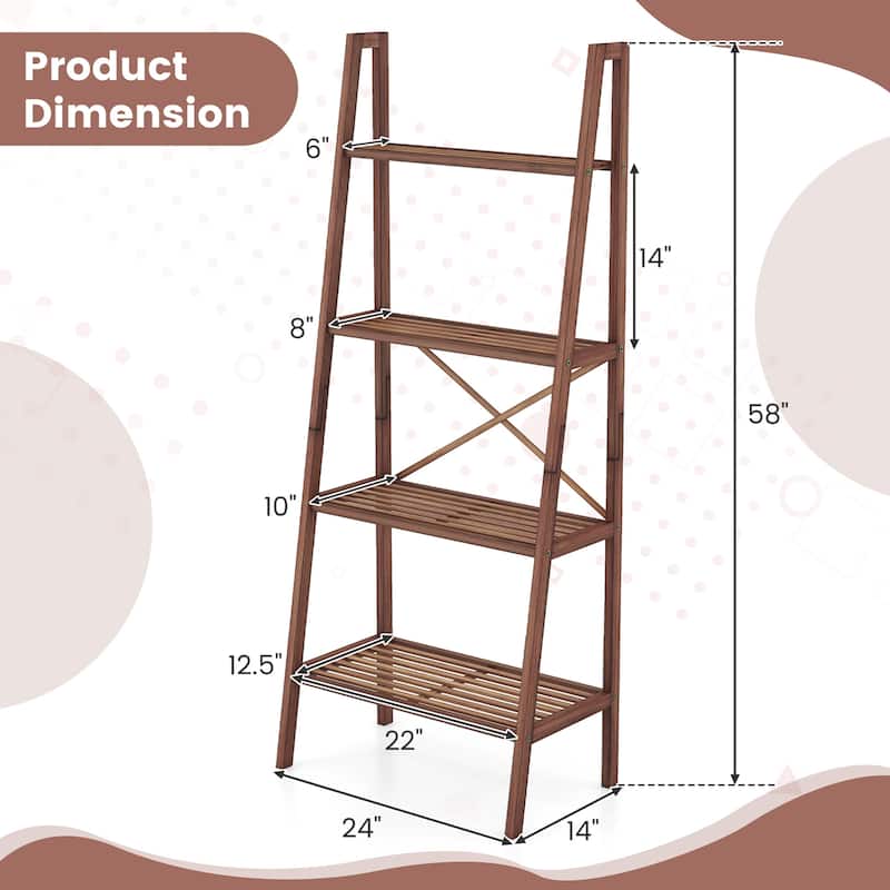 Gymax 4-Tier Bamboo Ladder Bookshelf 58'' Display Shelf Storage Rack
