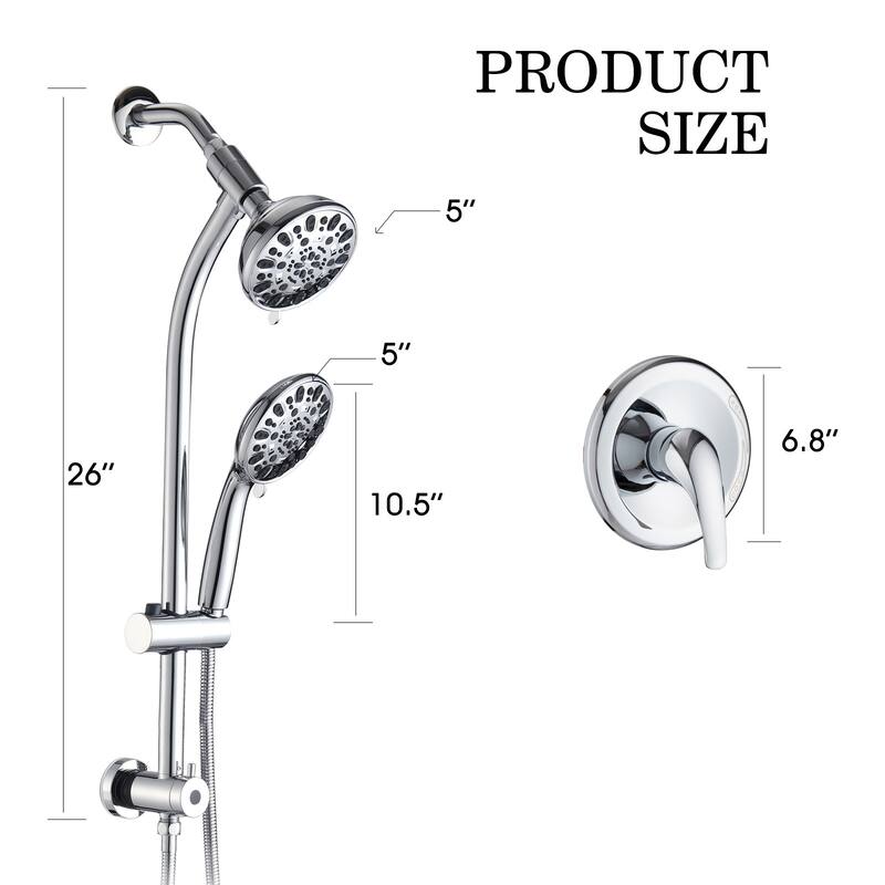 YASINU Drill-Free Slide Bar Combo Rain Showerhead Dual Shower Head Spa System with Valve