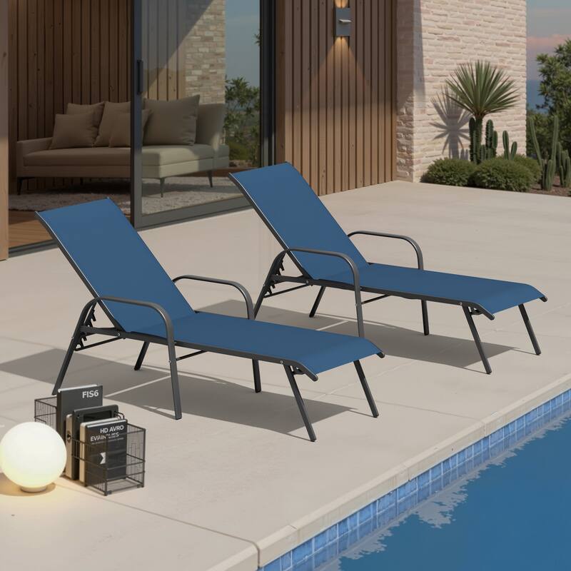Crestlive Products Outdoor Adjustable Reclining Chaise Lounge Chair with Armrest