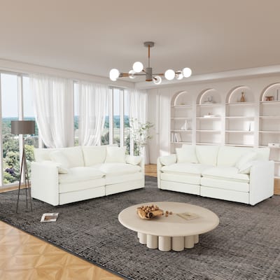 2-Piece 75.59" Chenille Cloud Loveseat Set with Deep Seat & 4 Pillows