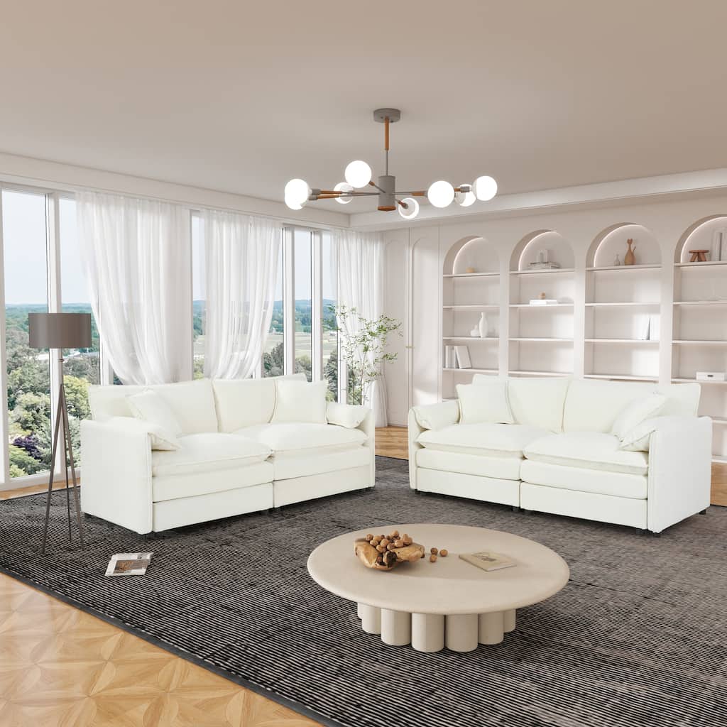 2-Piece 75.59" Chenille Cloud Loveseat Set with Deep Seat & 4 Pillows