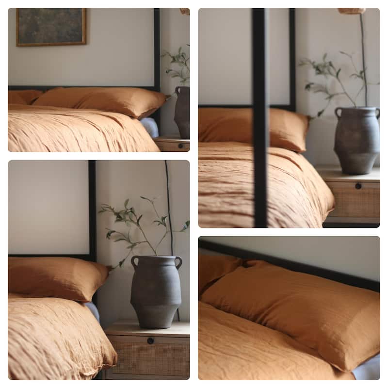 Flax Linen Cotton Blend Duvet Cover Set, Durable, Breathable and Moisture-Wicking, 3 Piece Bedding Set