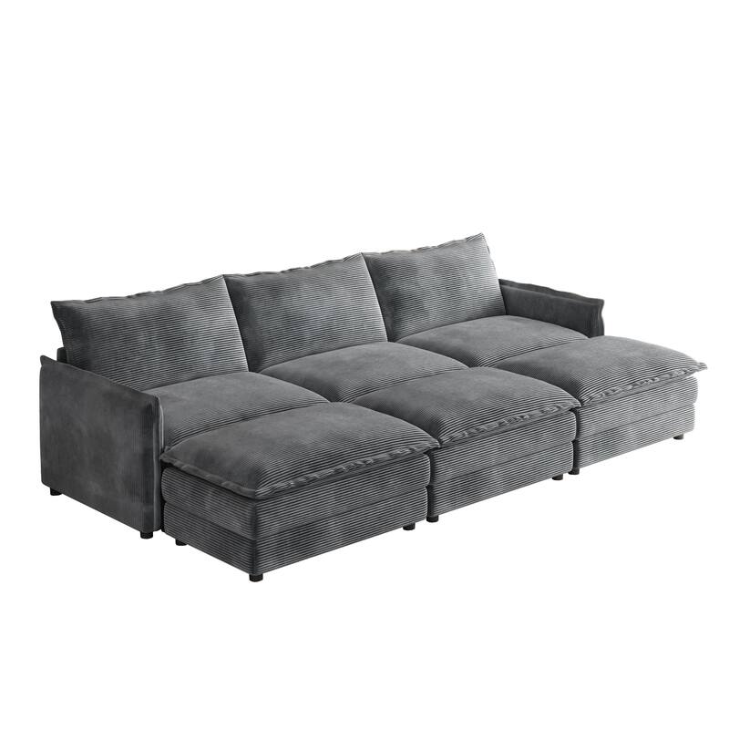 109" Corduroy 3-Seater Cloud Sectional Sofa with 3 Ottomans