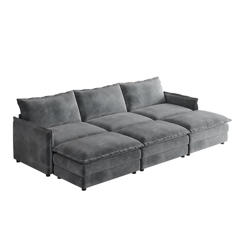 Oversized Corduroy Modular Sleeper Sectional Sofa Bed with Ottomans