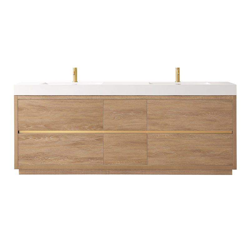 Huesca Double Bath Vanity with Composite Sink Top without Mirror - 84in. - North American Oak
